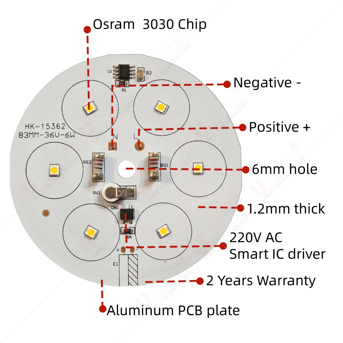 10pcs 220V led lawn light source 1W3W6W9W12W led PCB with smart IC driver for outdoor lamp driverles 3000K/6000K downlight plate