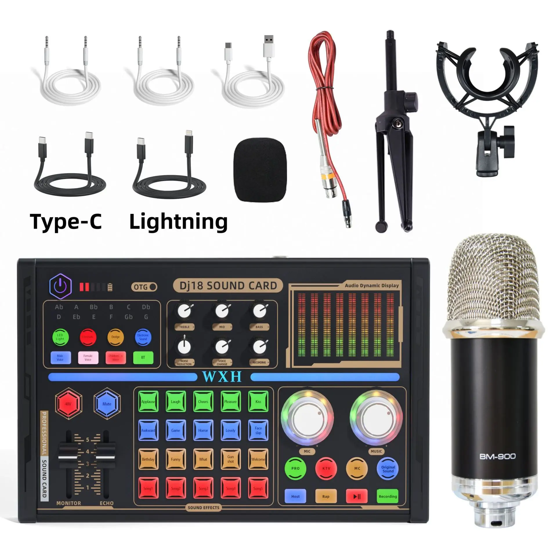 

BM900 Microphone Kits DJ18 Sound Card Live Professional Bluetooth-Compatible Studio Record For Phone PC Audio Mixing Console