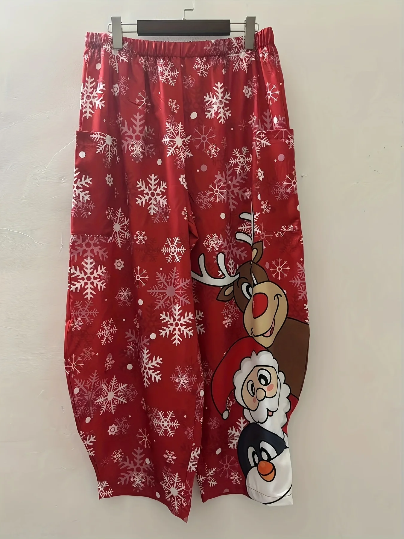 Ladies\' Casual Pants Santa Claus Reindeer Print Elastic Waistband Pockets Casual Loose Pants Street Fashion Women\'s Clothing