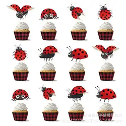 Ladybug Theme Party Cake Decoration, Children's Birthday Party Balloon, Ladybug Cake Inserts,12pcs
