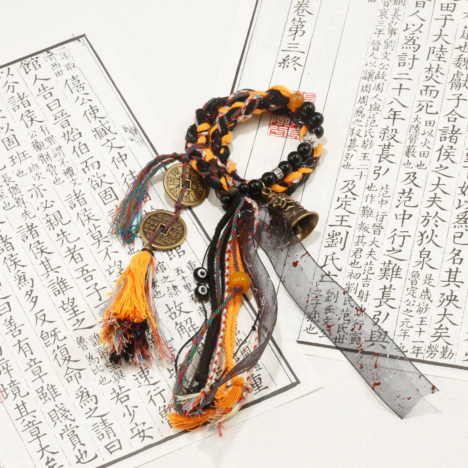 

Antique Tassel Handmade Woven Hand Rope New Chinese Tibetan Bracelet Mountain Gui Spending Money Hand Ornaments Bell Jewelry