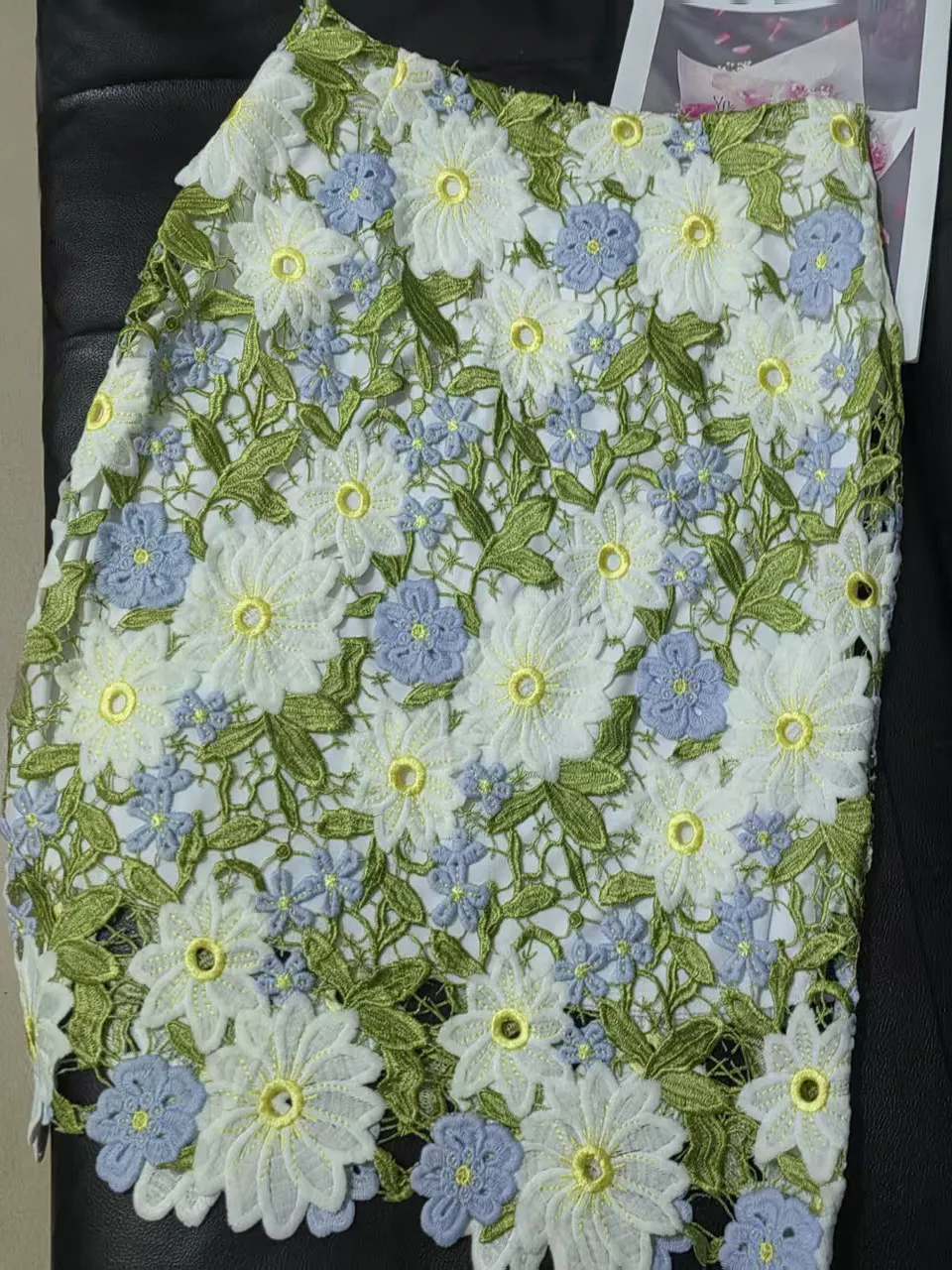 

Юбка-миди трапециевидной формы с высокой талией и вышивкой для похудения длиной выше колена для поездок на работу, смесь полиэстера, лето, новое поступление