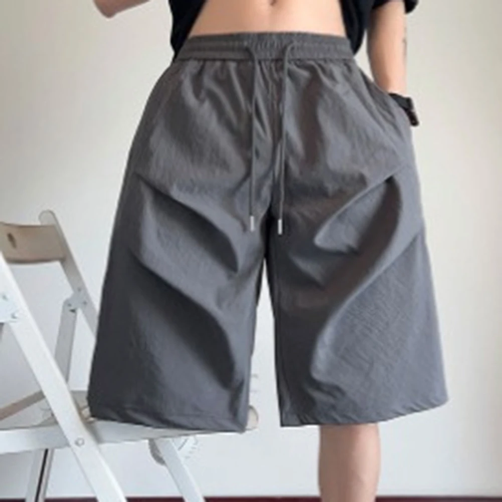 

Trendy Mens Ice Silk Shorts for Summer Days Lightweight and Quick Drying with Straight Loose Design and Lace Up