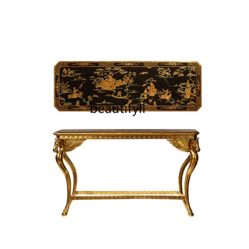 GY Phoenix Meiju Luxury French Style New Chinese Style Pure Copper Horse Hand Painted Table Console Villa Sofa Back Cabinet