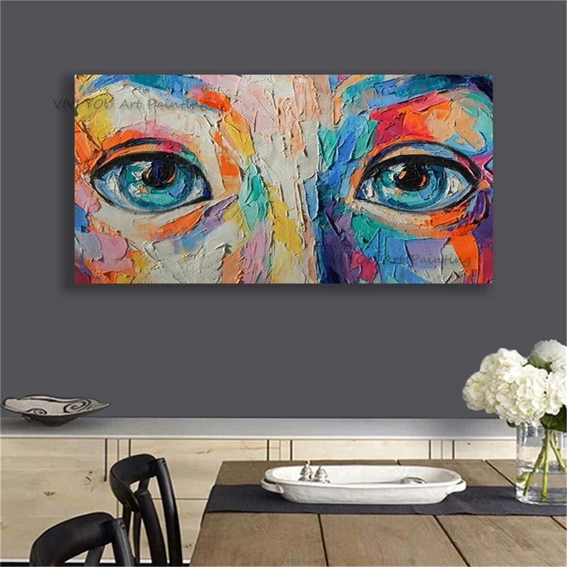 Handpainted Modern Eyes Soul Abstract Oil Painting Colorful Eye Painting On Canvas For Wall Decor