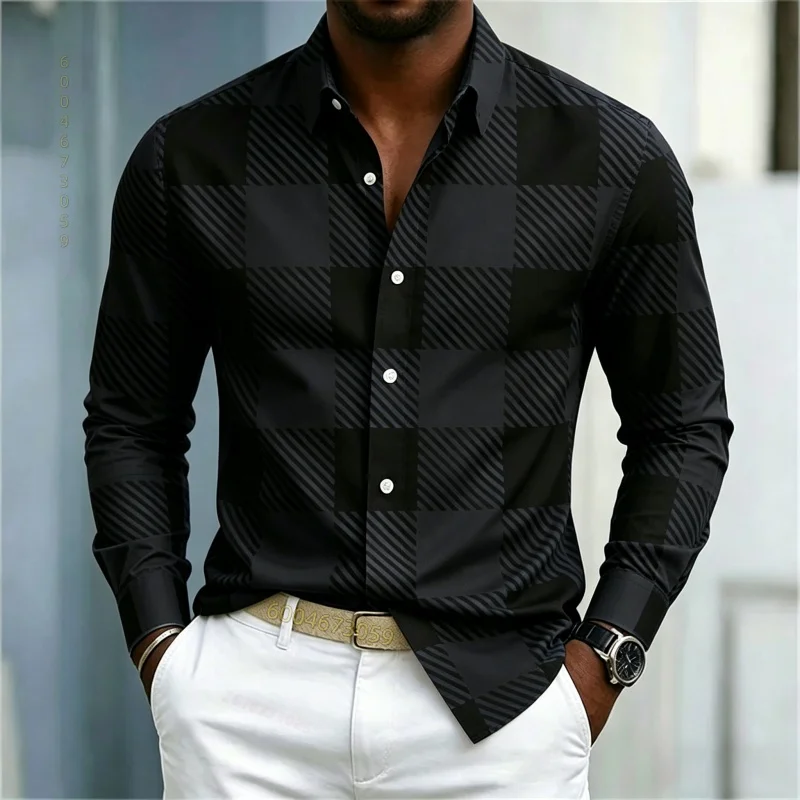 Men's High-Quality Red and Black Checkered Contrasting Shirt, Street Style Casual Slim Fit Shirt, Comfortable Men's Clothing