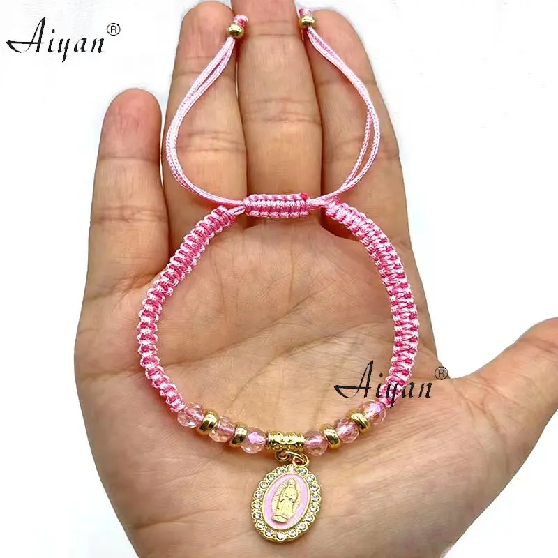 12 Pcs Guadalupe Virgin Our Lady Of  Knotted Adjustable Women's Bracelet  Religious Available In A Variety  Of  Colors To Choose