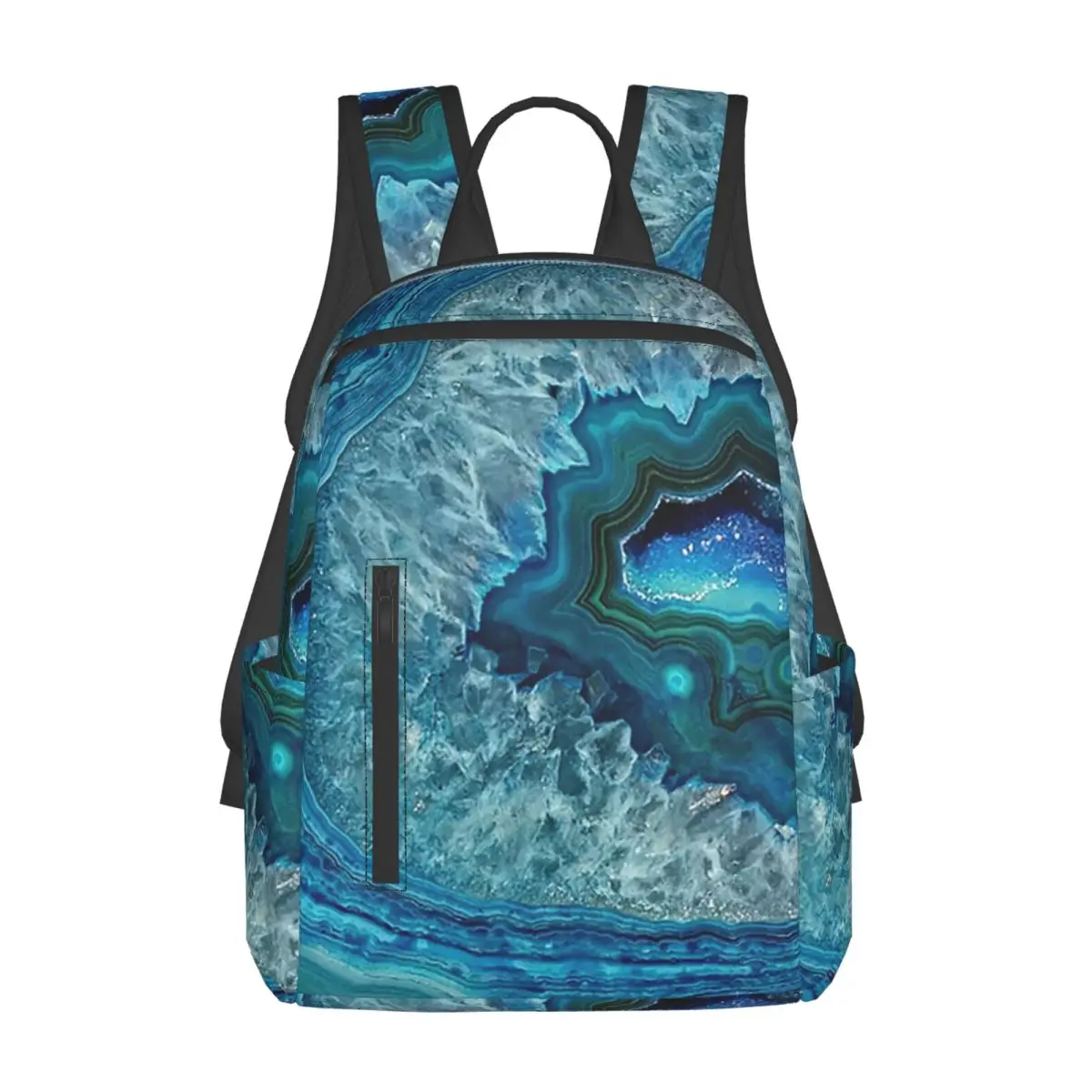 Teal Aqua Turquoise Blue Rock Agate Mineral Crystals Pattern Backpack Daypack Kids BookBag School Bag Shoulder Bag for Men Women