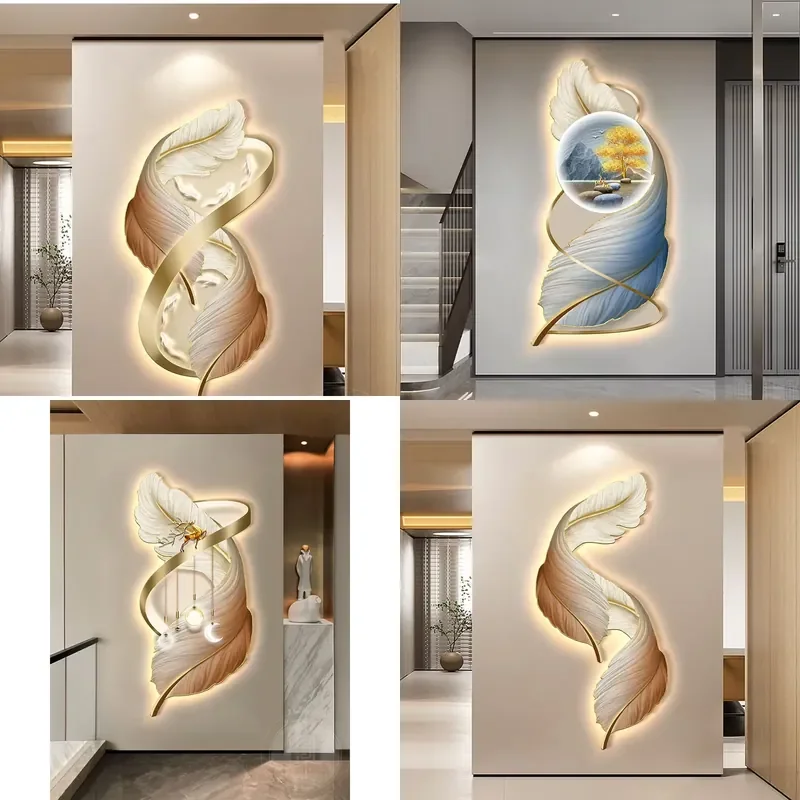 for Modern LED Light Painting Feather Mural Wall Art  Living Room Corridor Home Decor