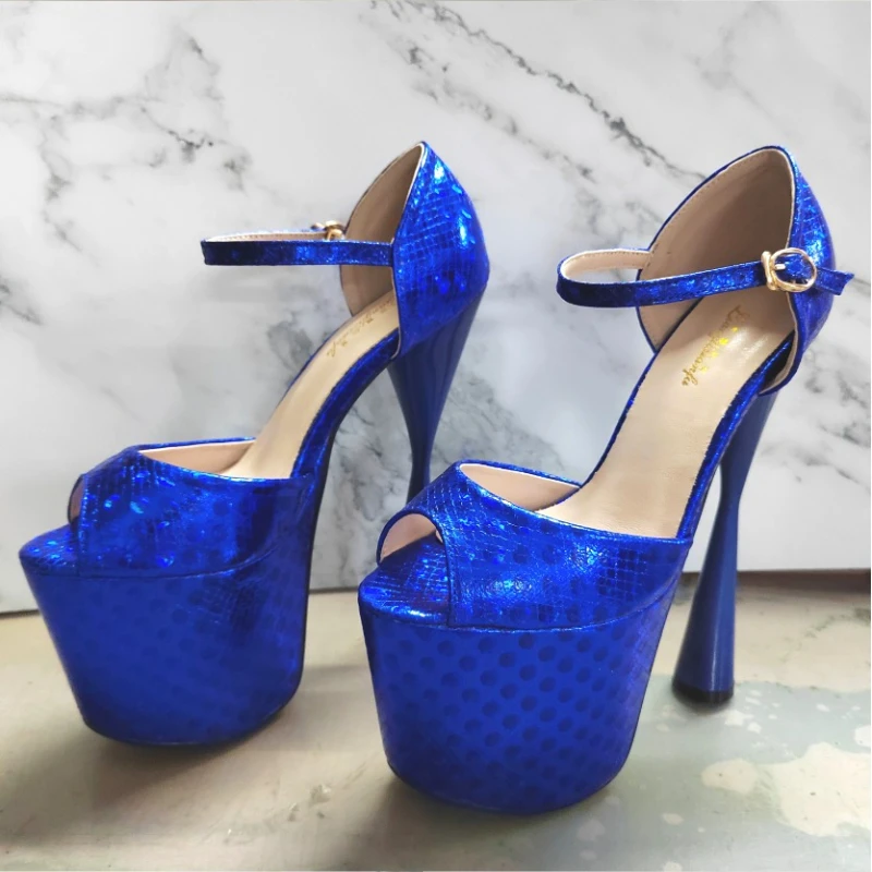 

SDTRFT Zapatos Mujer Сексуальная обувь на платформе с открытым носком для ночного клуба, женские сандалии с пряжкой, свадебные туфли-лодочки на толстом высоком каблуке 19 см, большой размер