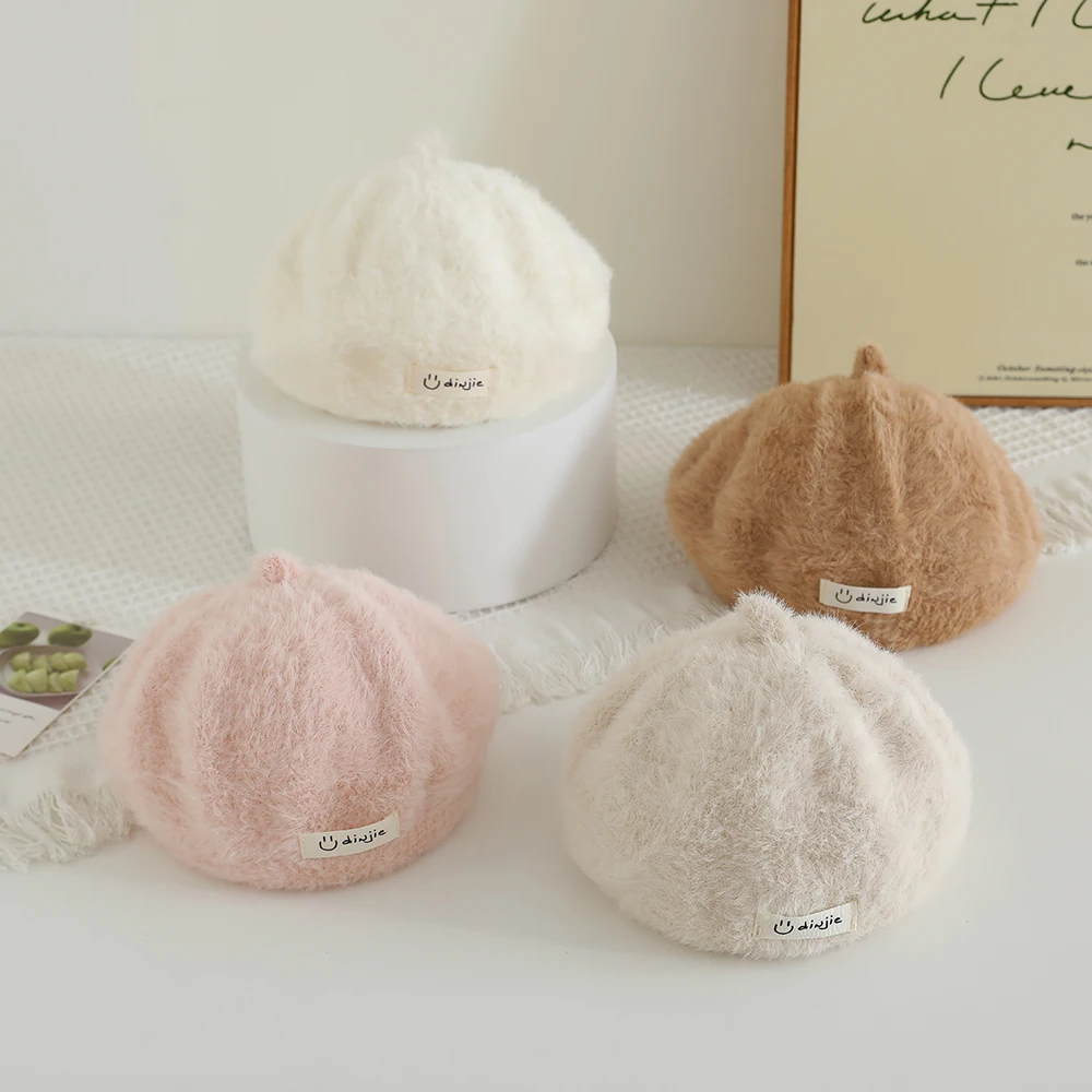 

New Autumn Winter Baby Beret Solid Color Plush Baby Hat for Girls Boys Warm Toddler Beanies Hat Outdoor Fashion Kids Head Cover