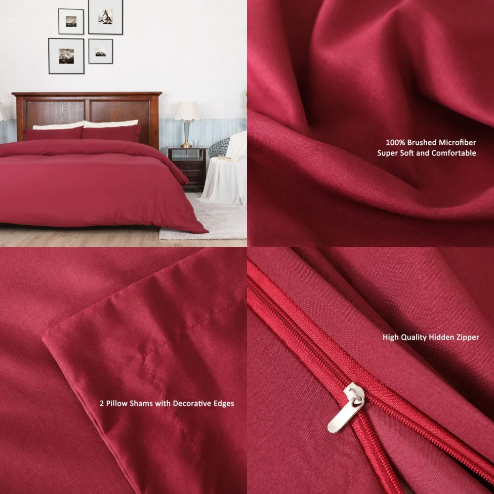 

Duvet Cover3 Piece King Size Duvet Cover Set with 2 Pillowcases Wine Red Soft Comforter Bedding Set Luxury Home Textile Deep Red