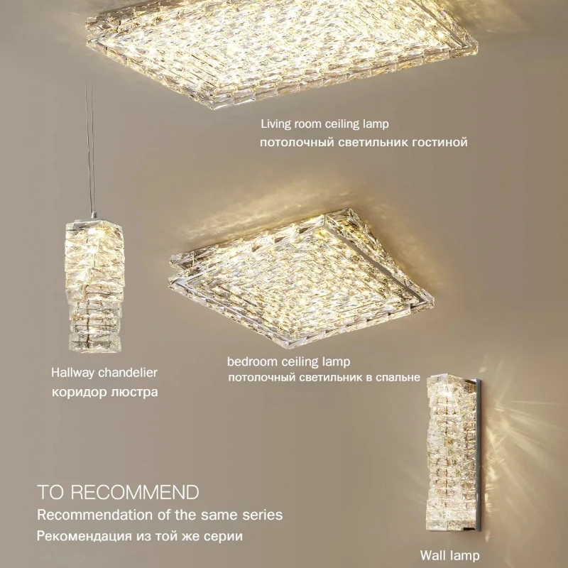 Nouveau LED lustres de plafond en cristal or Chrome luxe salle à manger salon chambre île Design lumière intérieure plafonnier carré