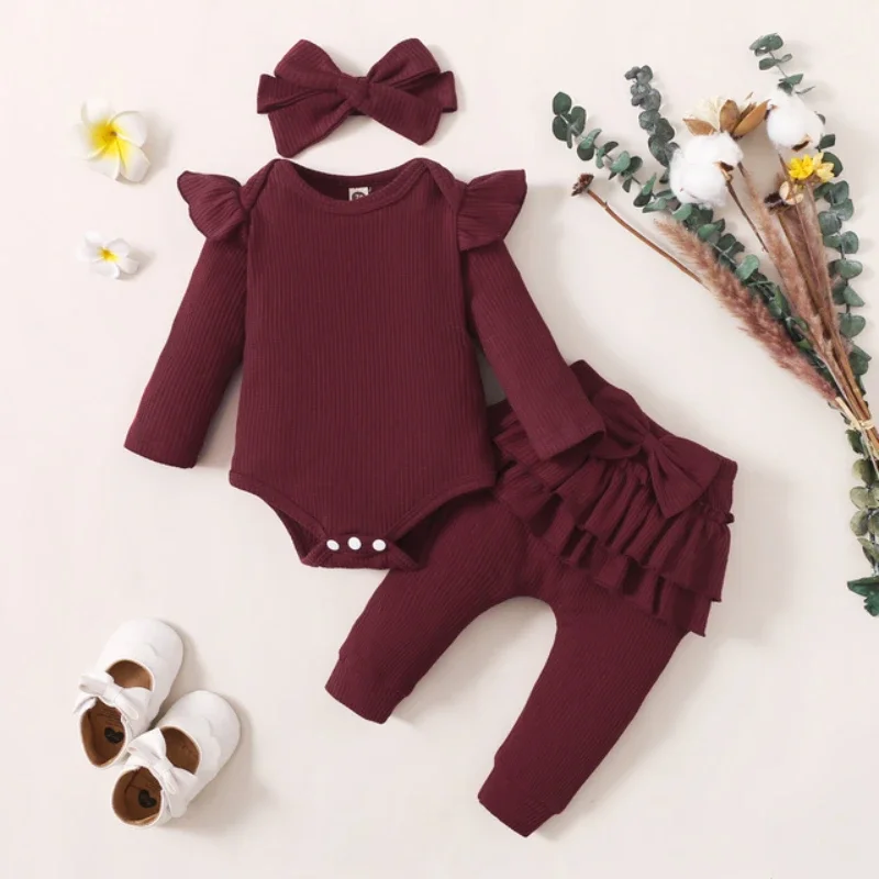 Newborn Clothes Girls 3Months 6Months One Year Baby Girl Clothes Set Toddler Girl Outfit Set Romper Pants Hairband Baby Clothes