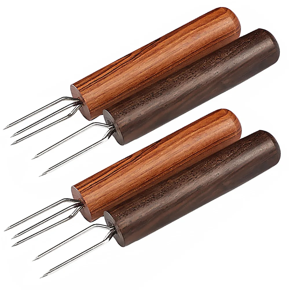

4 Pcs Moxibustion Extender Fork Ebony Wood Handle Practical Safe Therapy Tool Supplies Massage Home Wooden Material Thickened