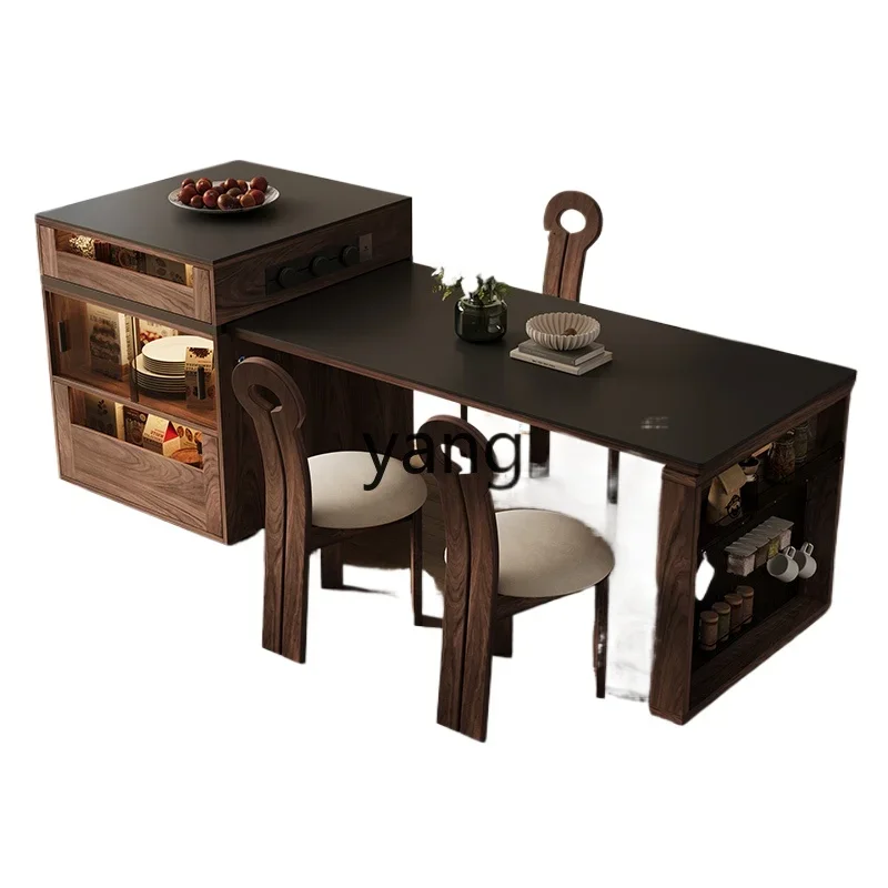 

Lcx rock slab island dining table integrated household retro style small apartment retractable