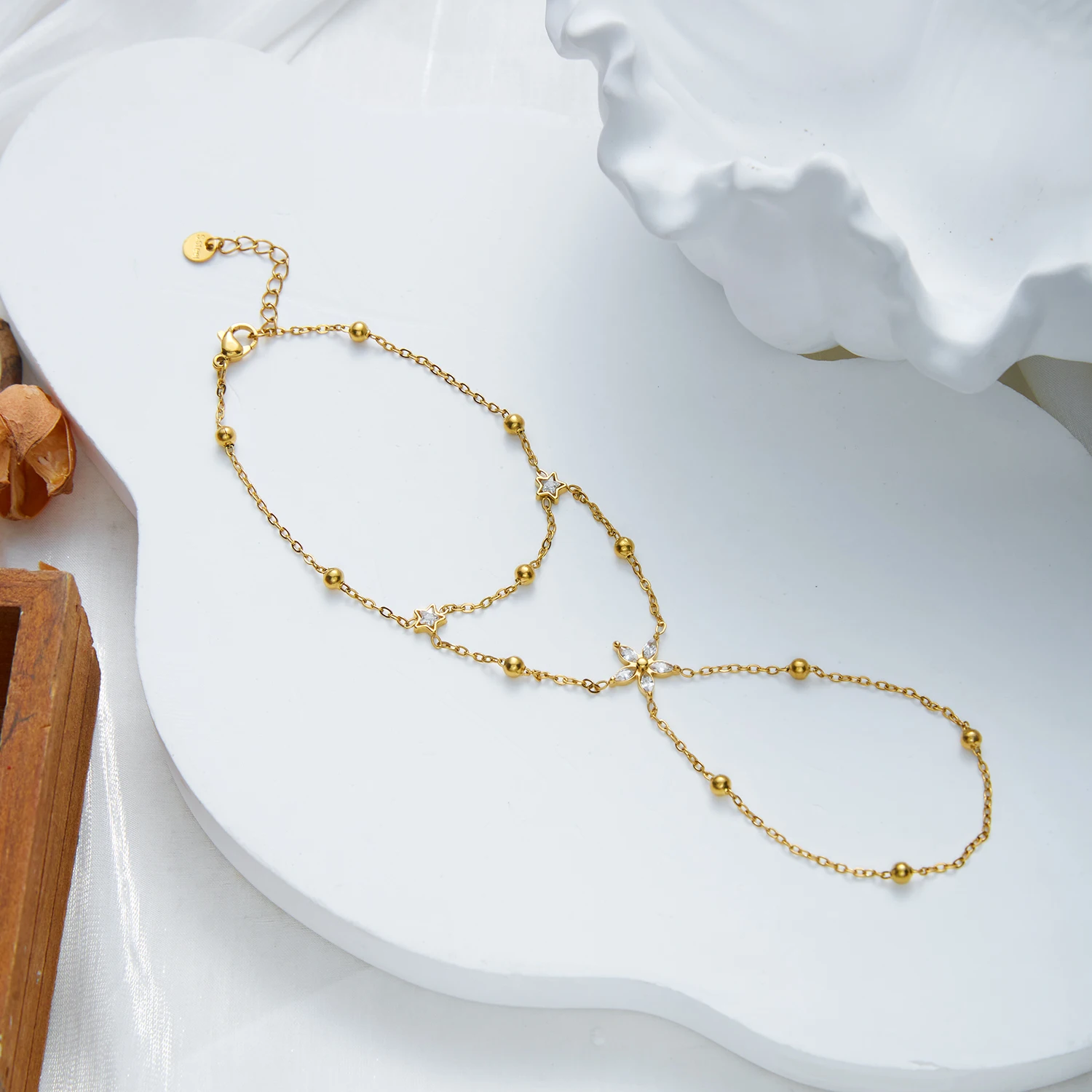 Minimalistisches CZ Edelstahl Fingerketten-Armband für Damen, Zierliches Blumen-Herz Kubisches Zirkonia Türkis Party-Schmuck Geschenk – Detail 13