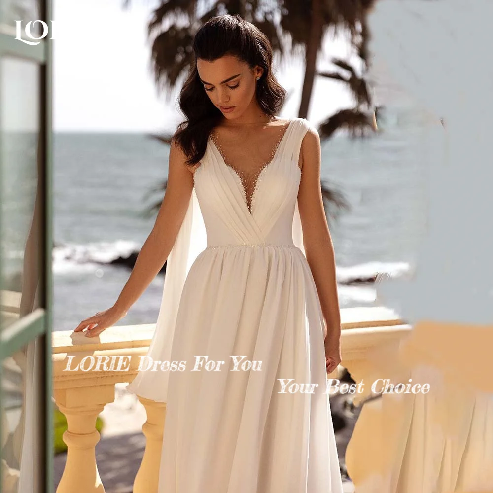 

LORIE Satin Women's Wedding Dresses V Neck Backless A-line Bride Gowns Beach Bride Party Dresses Bridal Dress vestidos de novia