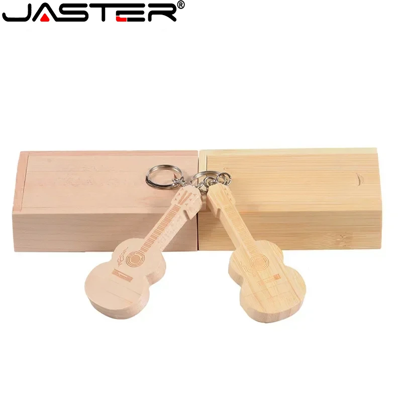 JASTER Guitar with Free Key Ring USB 2.0 Flash Drive 128GB Pen Drive with Wooden Box 64GB Pretty Creative Gift Memory Stick 32GB