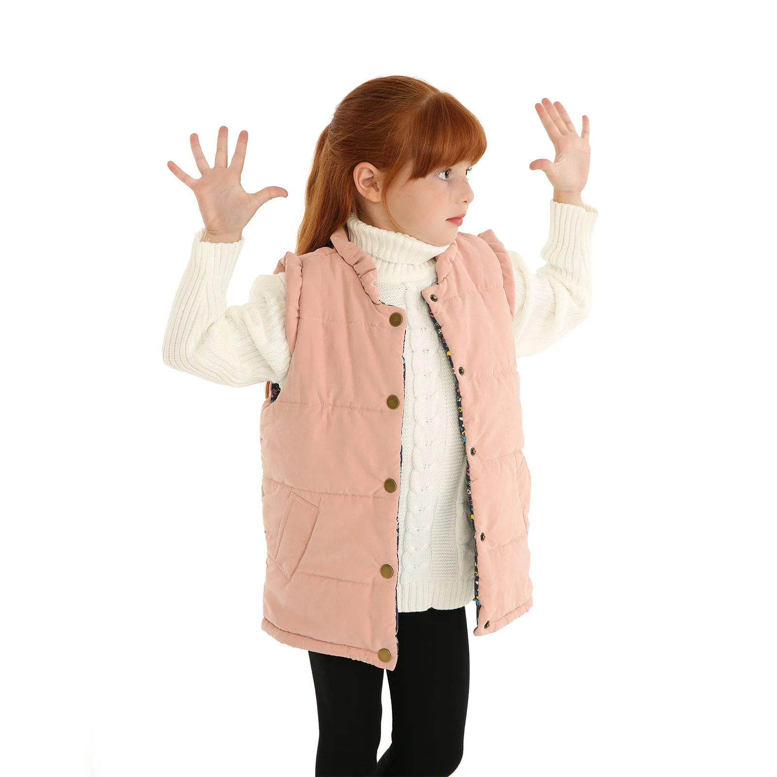 Mudkingdom Lightweight Girls Vest Jacket Snap Button Down Girls Sleeveless Outerwear Winter Waistcoat Girls Gilet Puffy Coats