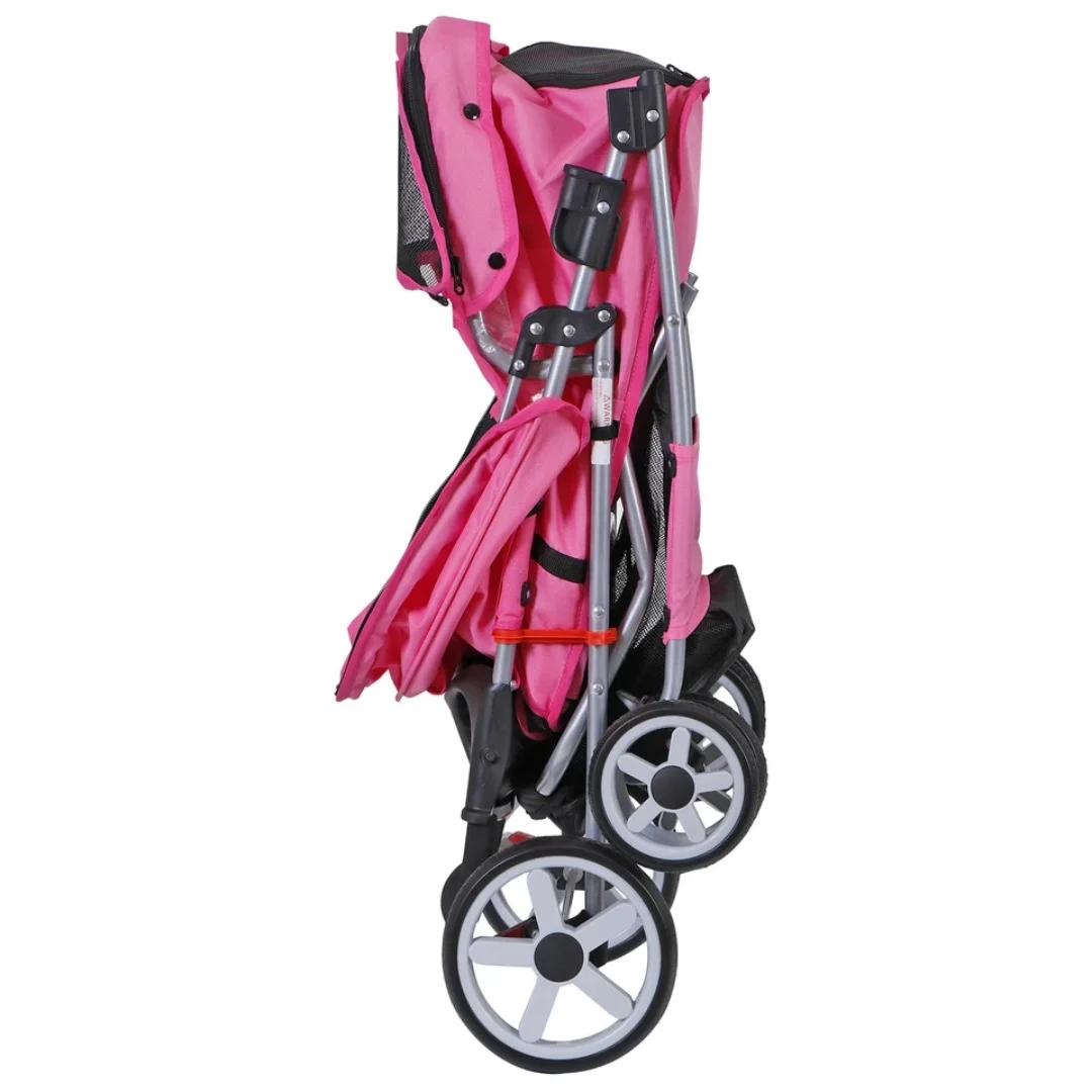 Dog Stroller 4-Wheels w/Storage Basket & Cup Holder Foldable Cat Pet Stroller - view 7