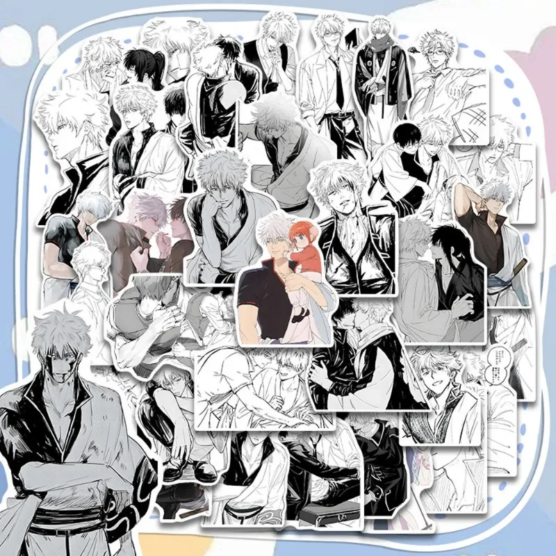 Gintama Anime Sticker Sakata Gintoki Hijikata Toushirou Black White Manga Style Cartoon Stickers Kawaii Phone Case Decor Gift