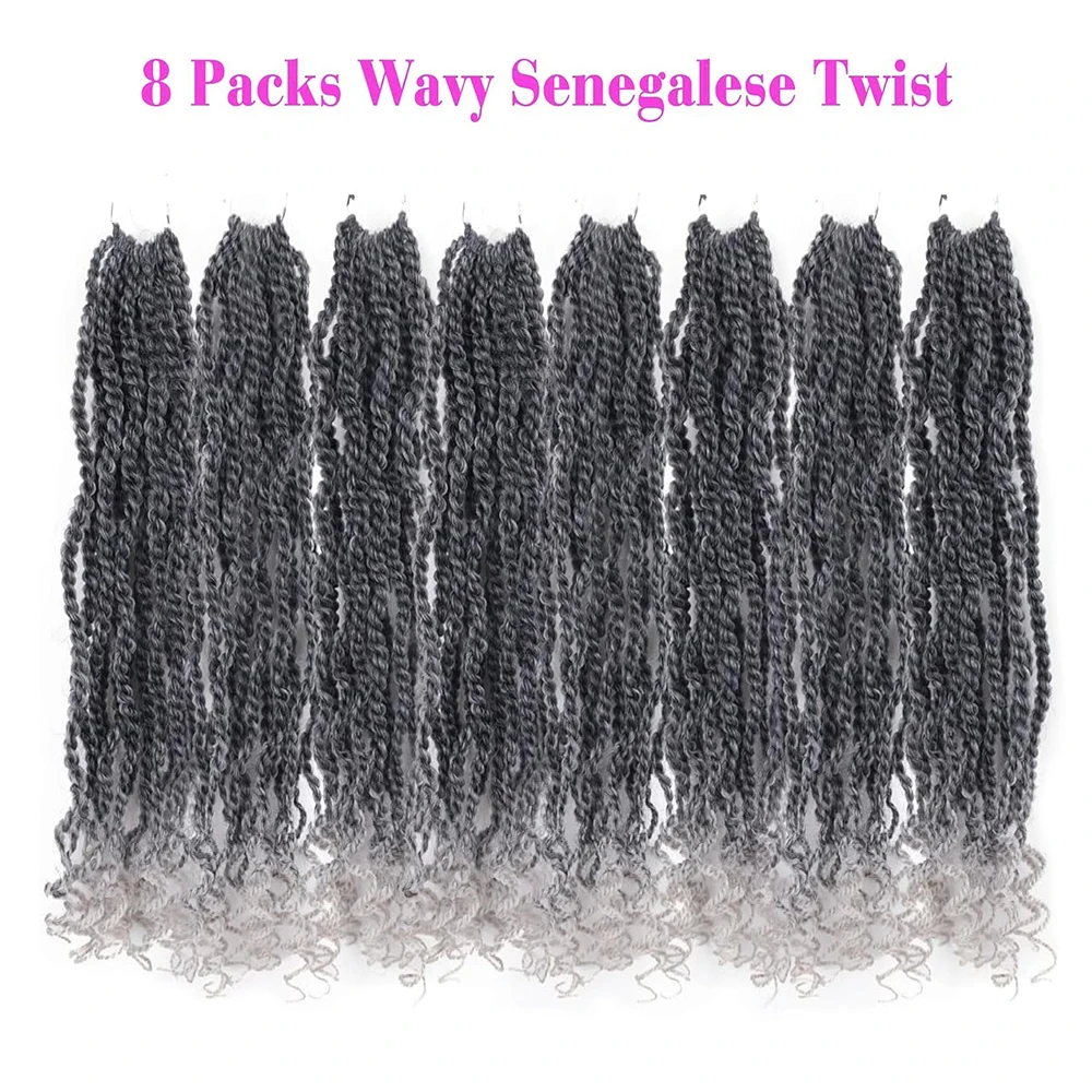 شعر كروشيه سنغالي مموج، ضفائر كروشيه قصيرة ملتوية مسبقًا مع أطراف مجعدة صناعية #4