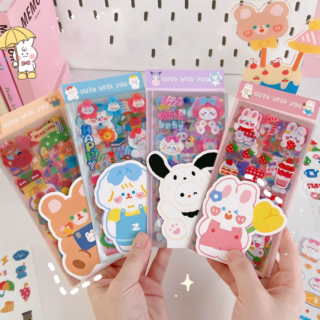 10 Pcs Handaccount Sticker Set Cute Cartoon Handaccount Sticker Material Decoration Pattern Gift Pack