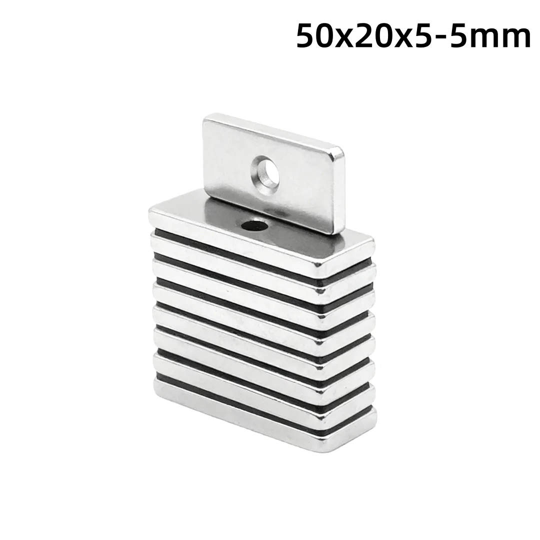 50x20x5-5mm Strong Block Magnetic Magnet With Hole 5mm For Fridge, DIY, Building, Scientific, Craft 50x20x-5-5 50*20*5-5