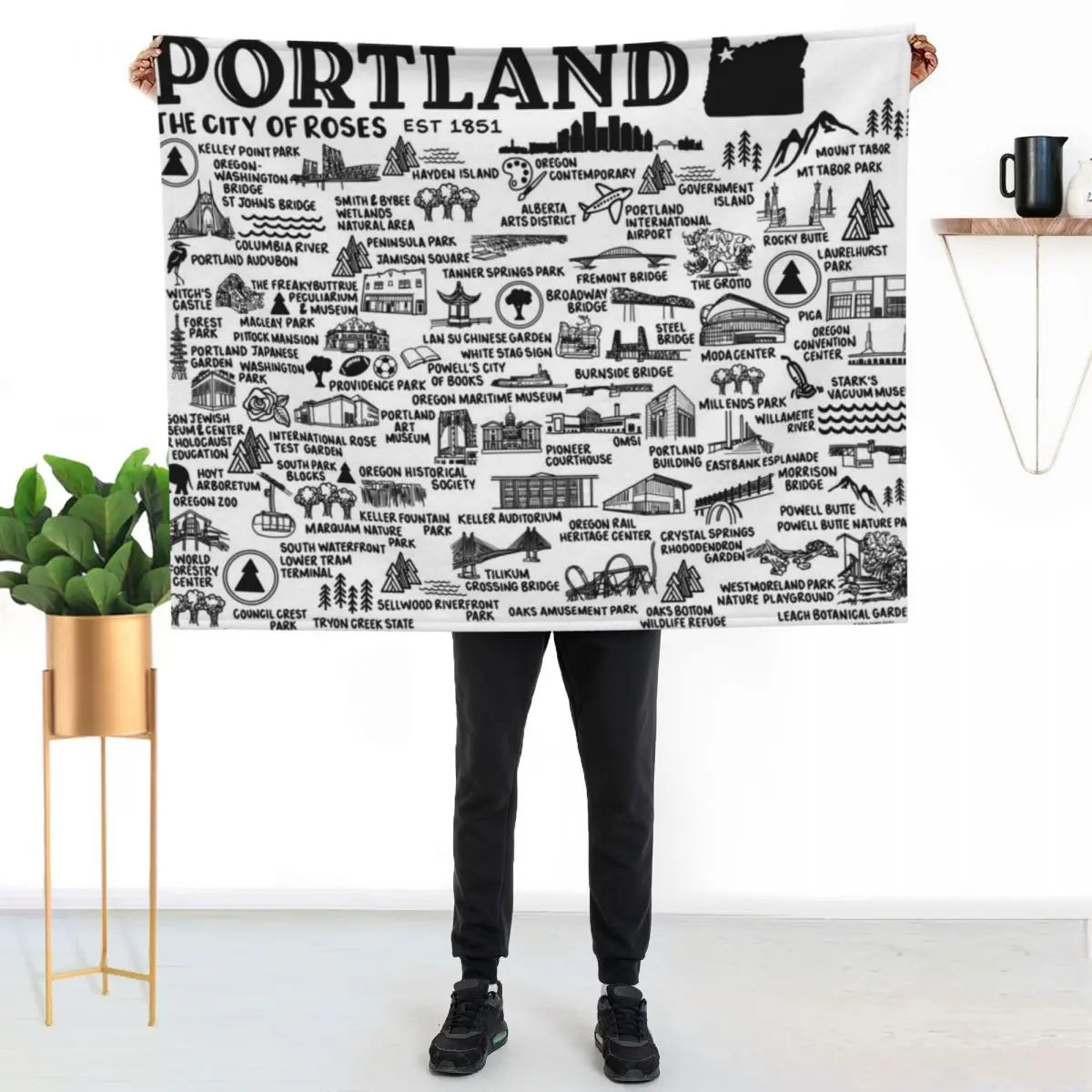 

Portland Oregon Map Throw Blanket Cozy Throw Blanket for Bed Sofa Chair