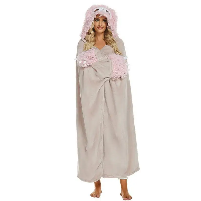 

Soft Fleece Cartoon Animal Homewear Winter Warm Hoodies Blanket Home TV Blanket Women Men Loungewear Sleeves Gloves Robse