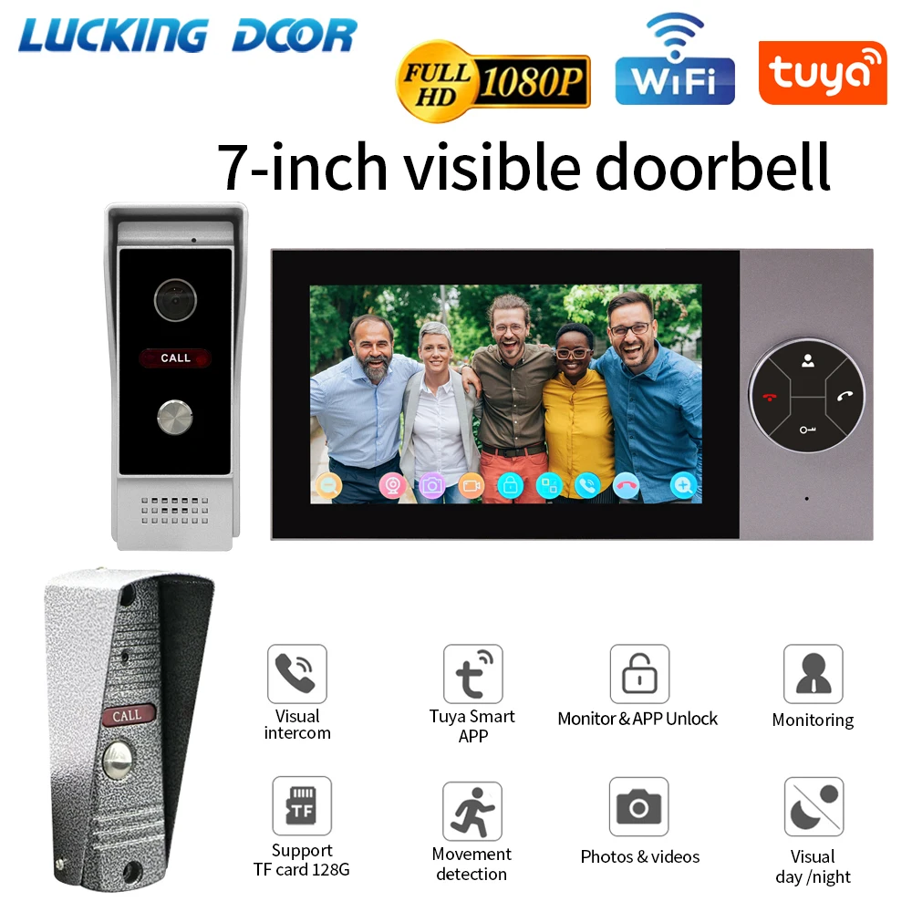 

Tuya App Wifi Wire 2.4Ghz 7inch Video Doorbell Indoor Monitor Waterproof Outdoor Camera Visual Intercom System Kit Two-way Audio