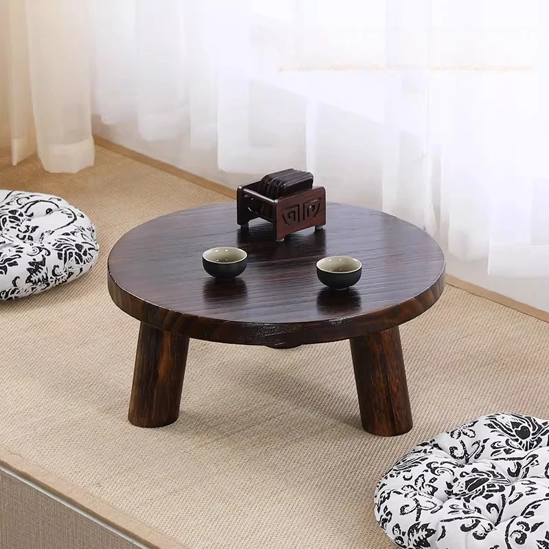 Solid Wood Small Round Table Mortise and Tenon Structure Floor Table Tatami Mat Bay Window Tea Coffee Side End Table