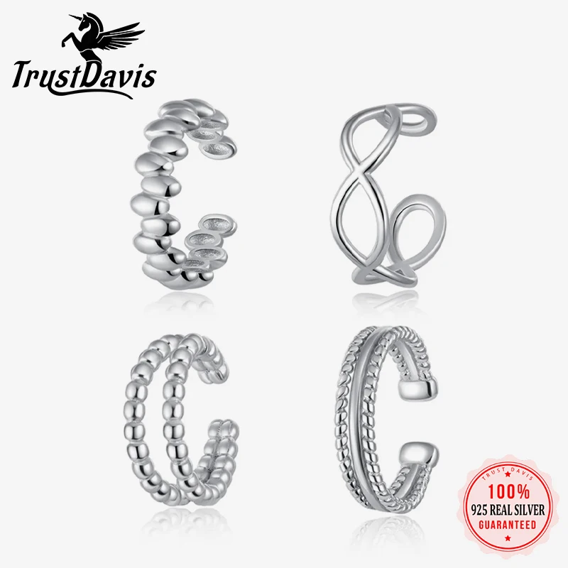 TrustDavis Echt 925 Sterling Silber Persönlichkeit Geometrie Clip Ohrringe Für Frauen Tochter Geburtstag Party Geschenk Schmuck DS4387