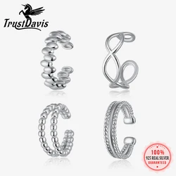 TrustDavis Real 925 Sterling Silver Personality Geometry Clip Earrings For Women Daughter Birthday Party Gift Jewelry DS4387