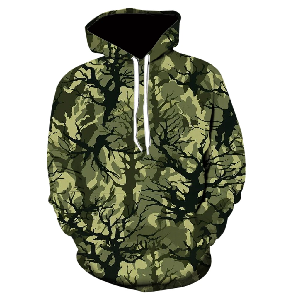 

3D Green Camouflage Print Men's Hoodies Fashion Cool Outdoor Jungle Adventure Uniform Autumn Casual Sports Long Sleeved Clothing