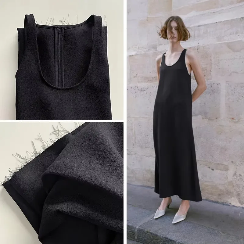 

LUXURY-Hairy Long Skirt, Loose and Comfortable, Hanging Down, U-neck, Blended Sleeveless, A-line Dress with Acetic Acid Texture