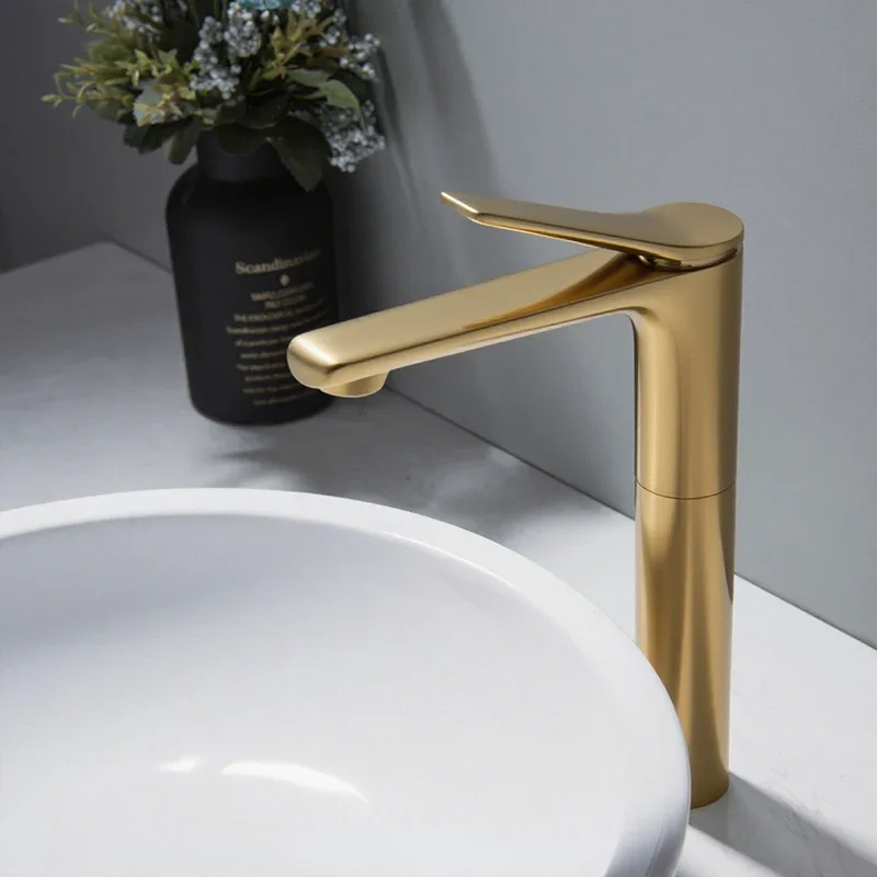 Brushed Gold Bathroom Faucet Brass Black White Basin Faucet Hot & Cold Sink Mixer Faucet Deck Mounted Lavatory
