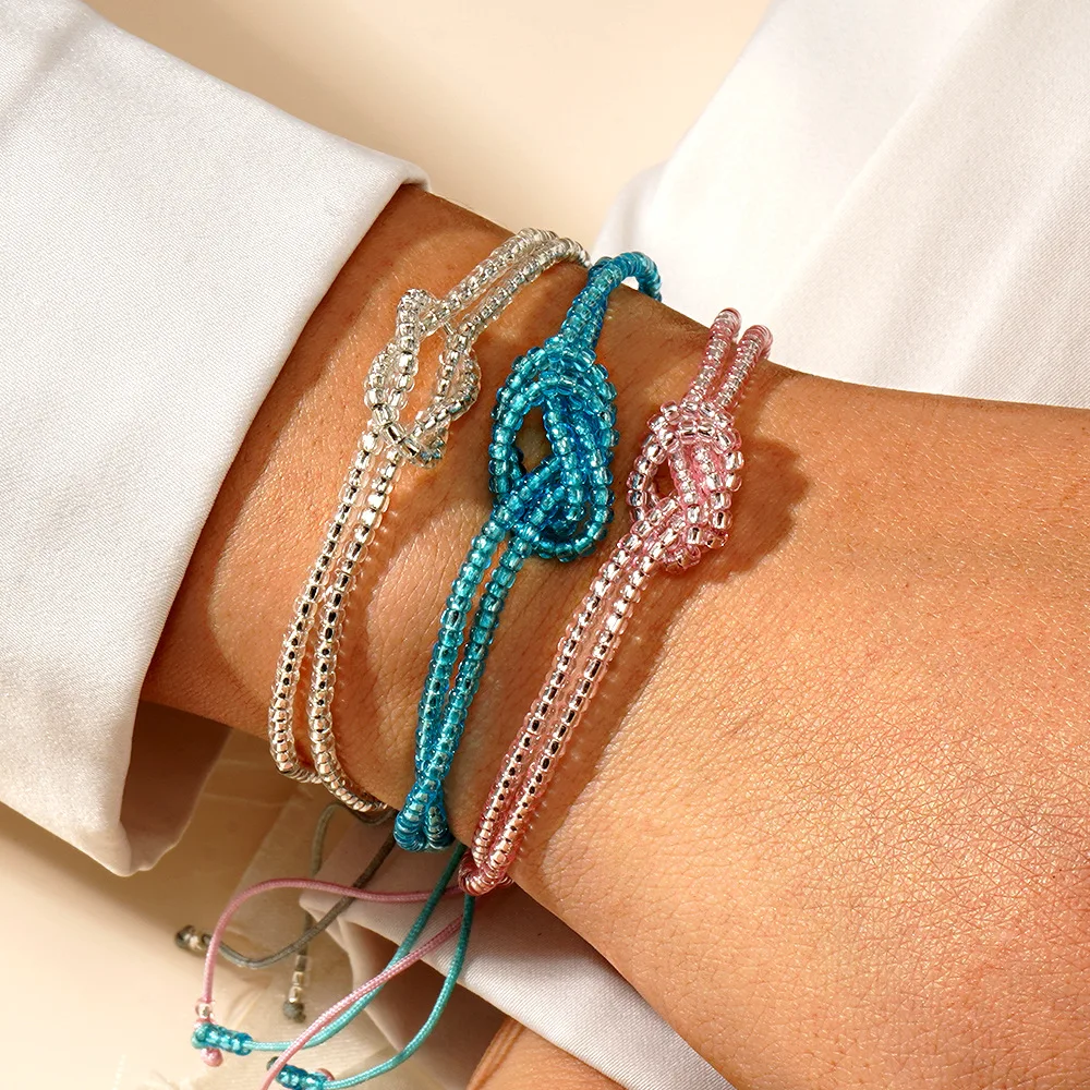 Beaded bracelet Originality Tie a knot Hand knitting Double-deck Bohemia Adjustable Tide Simple Rice bead bracelet