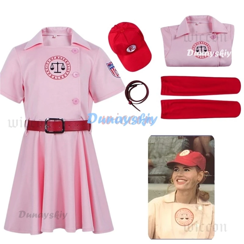 Rockford Peaches Movie AAGPBL Women's Baseball Dress Costume Cosplay A League of Their Own Pink Dress Costume Takerlama