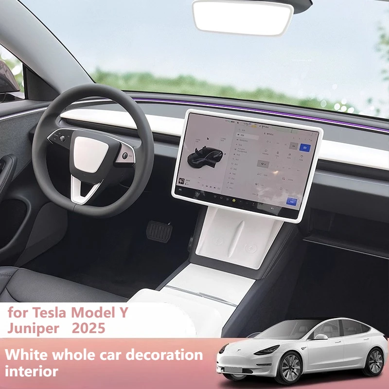 

Car Central Control Panel Wireless Charging Pad Armrest Storage Box White Interior for Tesla Model Y Juniper Model 3 Highland