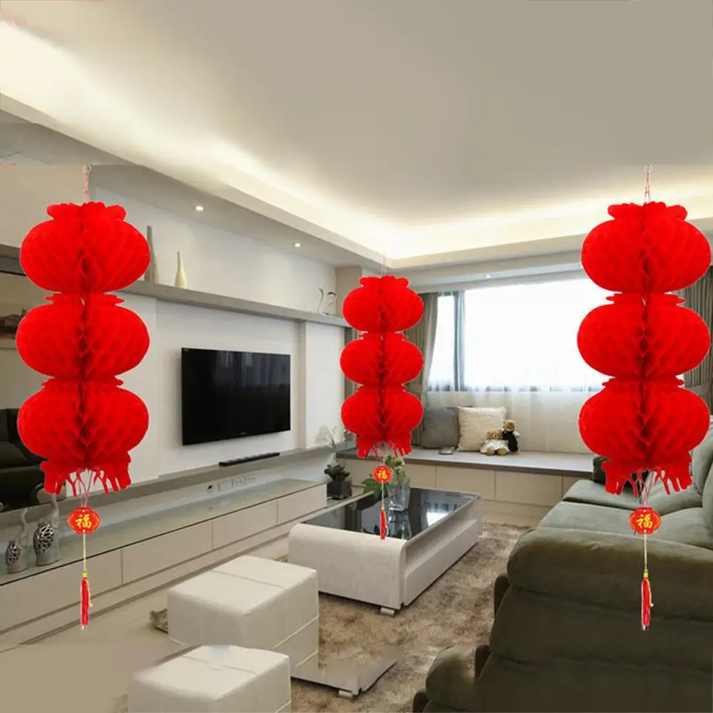 1pcs Foldable Traditional Chinese Red Paper Lanterns For 2025 Chinese New Year Decoration Hanging Waterproof Festival Lanterns