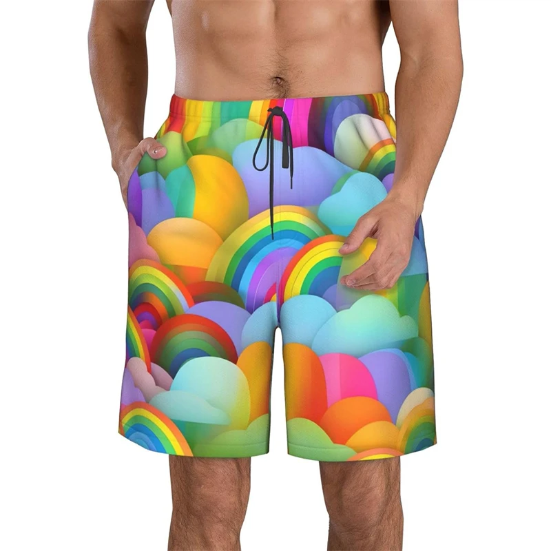 Colorful Rainbow Flag Board Shorts Gay Pride LGBT Modern Pattern Male Classic Board Short Pants Hot Sale Design Oversize Trunks