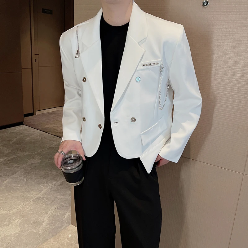 

Мужской пиджак с металлической цепочкой, осенний, модный, в корейском стиле, повседневный, с длинными рукавами, стандартного кроя, для взрослых