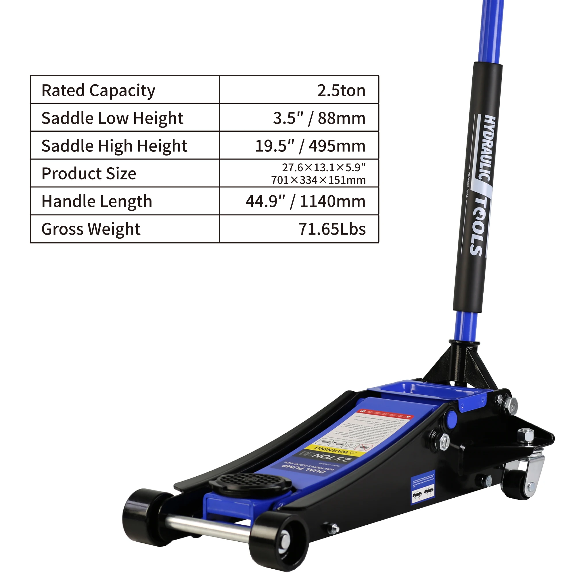 2.5 Ton Low Profile Floor Jack, Steel Racing Floor Jack with Dual Pistons Quick Lift Pump, Hydraulic floor jack Lifting range 3.