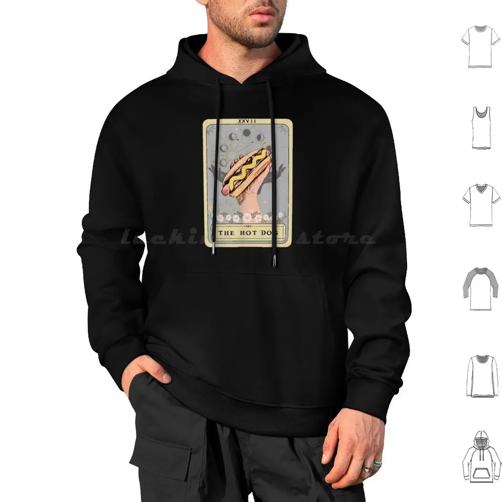 Hot Dog Tarot Hoodies Long Sleeve Sausage Hot Dog Frankfurter Banger Humor Food Tarot Future Reading Magic Moon