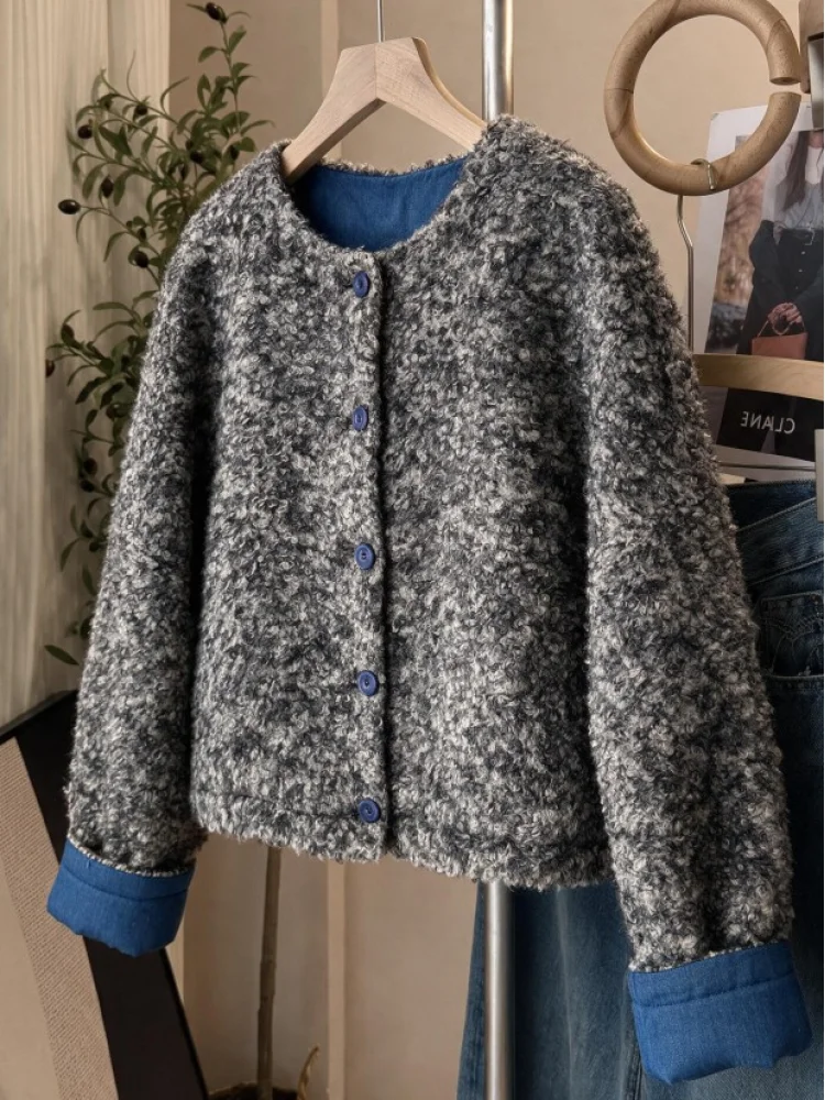 Ladies Thickened Cotton Lined Sheepskin Jacket 2026 New Loose Short Style Velour Cotton Clothes Warm Gentle Style Casual Wear