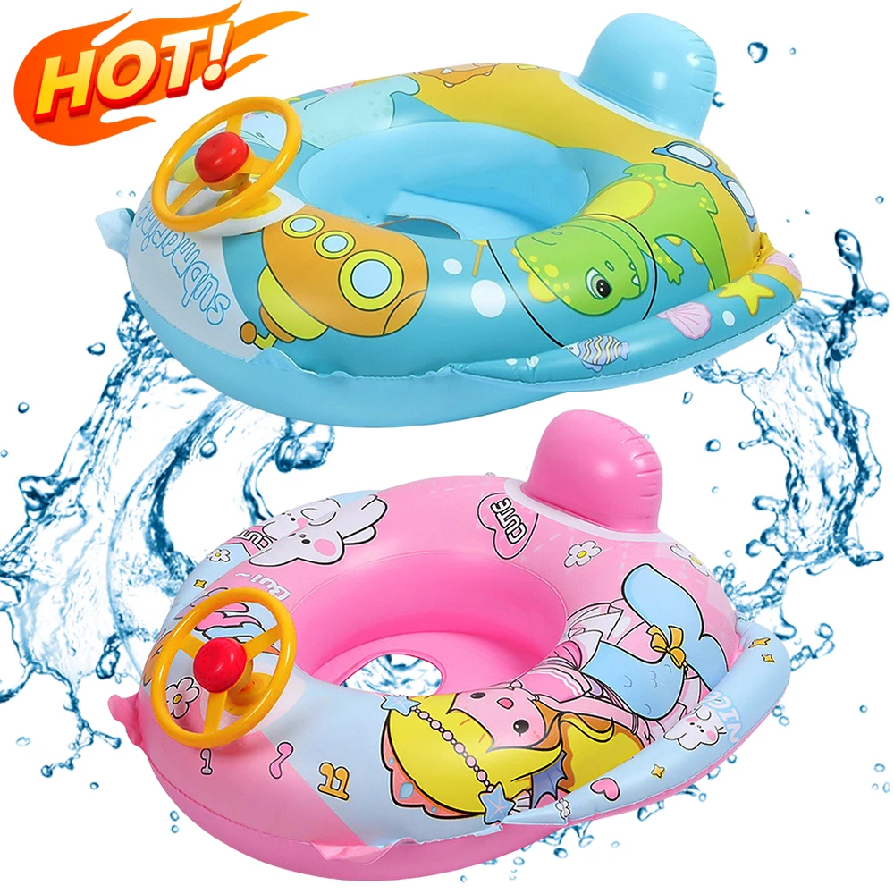 New Baby Swimming Ring with Steering Wheel Inflatable Baby Swimming Float Seat Float Pool Toys Fun Accessories for Boys Girls