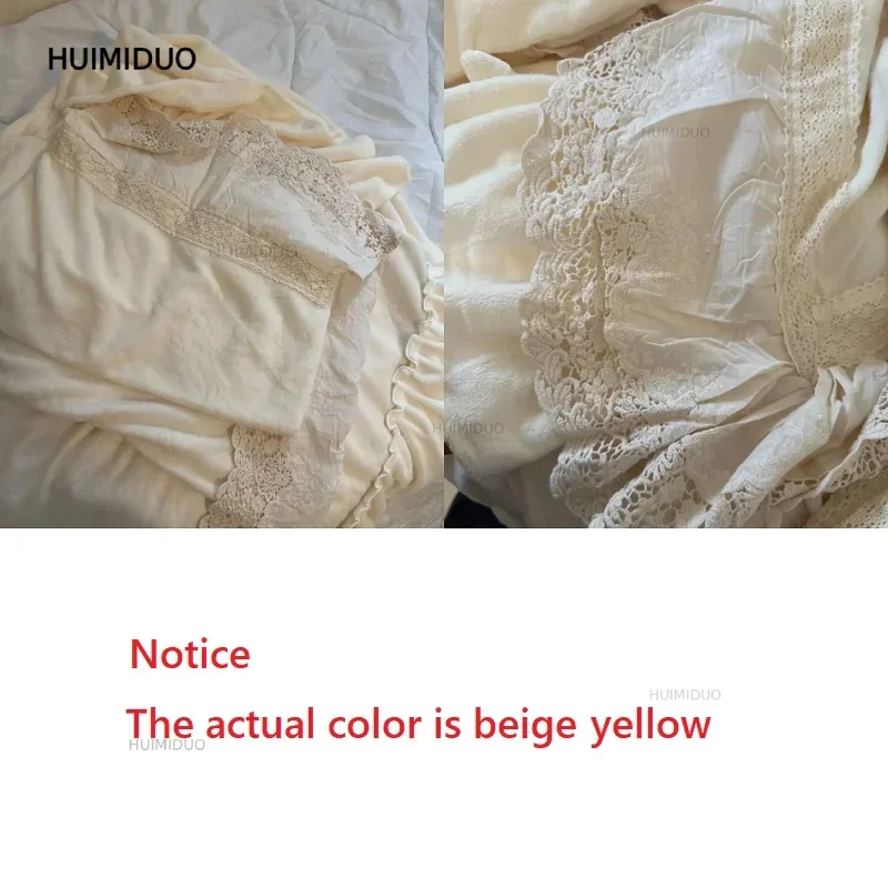 Vintage French Style Princess Lace Ruffles Carved Velvet Bedding Set Duvet Cover Bed Sheet/Fitted Sheet/Bed Skirt Pillowcases
