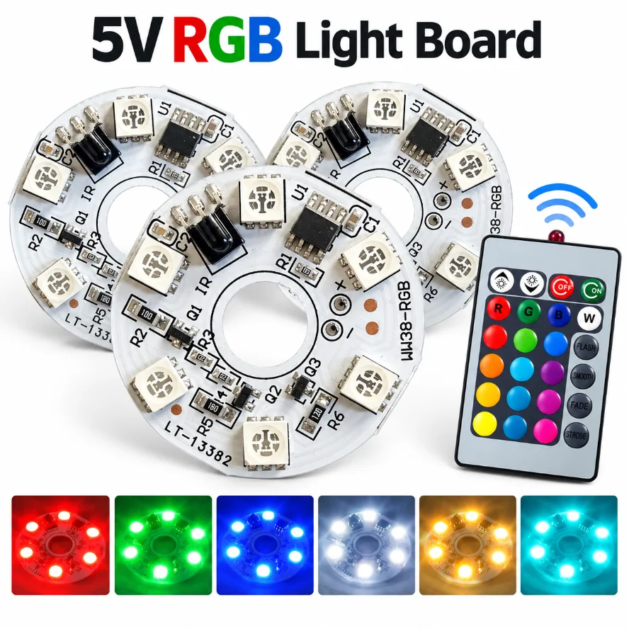 1-10Pcs 5V RGB LED Light Board Round LED Module with IR Remote Control LED Panel for Night Light Bottle Base Display Decor